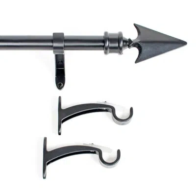 Deco Window Curtain Rod & Hardware Set In Black
