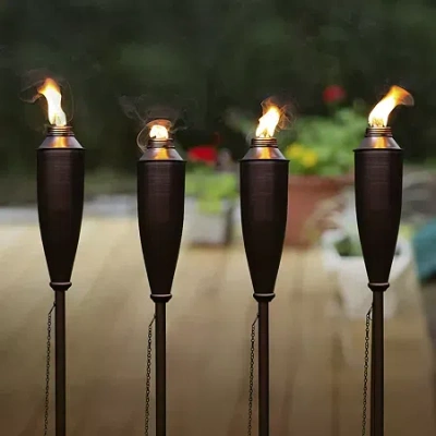 Deco Window Set Of 4 60" Outdoor 4-in-1 Convertible Backyard Patio Deck Table Top & Ground Installation Torch In Brown