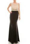 Decode 1.8 Beaded Detail Chiffon Top Mermaid Dress In Taupe / Black