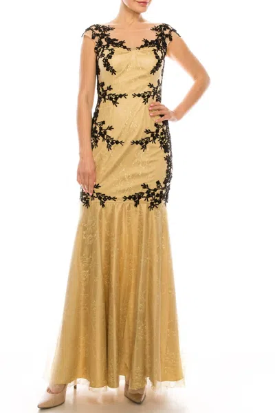 Decode 1.8 Floral Lace Appliqué Mermaid Cut Dress In Honey