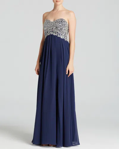 Decode 1.8 Gown - Strapless Embellished Bodice & Chiffon Skirt In Blue
