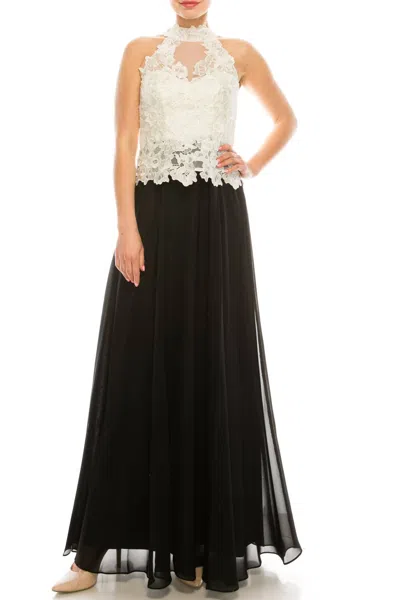 Decode 1.8 Halter Floral Lace A-line Contrast Dress In Black White