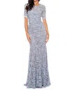 Decode 1.8 Scalloped Sleeve Lace Overlay Mermaid Dress In Silver