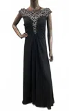 Decode 1.8 Women's Beaded Cap Sleeve Gown In Black In Black