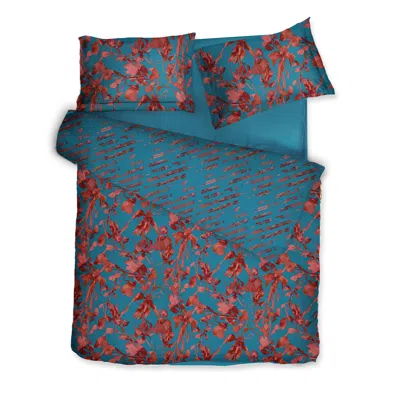 Decoflux Home Blue / Red Sateen Bed Linen Set Rainbow Blue Uk King, Us Queen In Multi