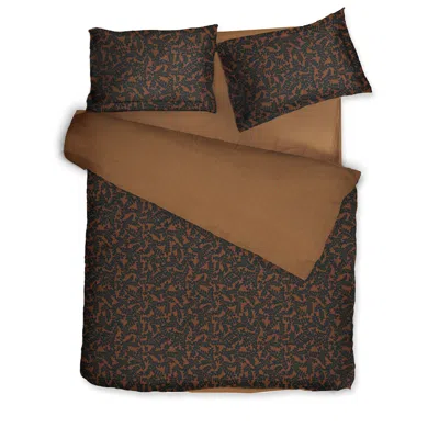 Decoflux Home Brown / Blue Sateen Bed Linen Set Jaquard Cinnamon Uk Double, Us Full In Multi
