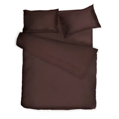 Decoflux Home Brown Cotton Bed Linen Set Solid Chocolate Oud Us Queen, Uk King