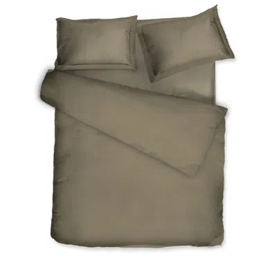 Decoflux Home Brown / Green Sateen Bed Linen Set Solid Khaki Uk King, Us Queen In Brown/green
