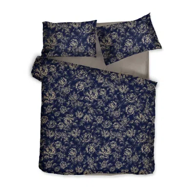 Decoflux Home Cotton Bedding Set Rose Line Royal Blue Uk Super King, Us King + Gift Wrapping