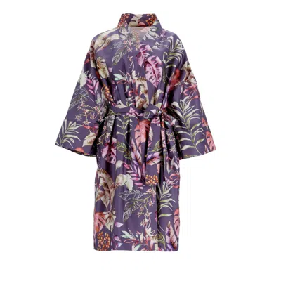 Decoflux Home Green / Pink / Purple Floral Cotton Kimono - Purple Fique Jam Dressing Gown, Hm In Green/pink/purple