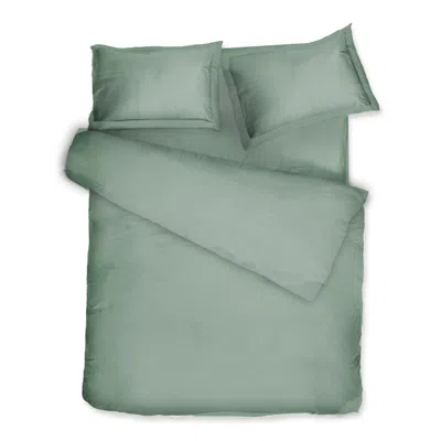 Decoflux Home Green Sateen Bed Linen Set Solid Salvia Uk Super King, Us King