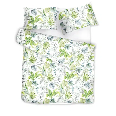 Decoflux Home Green / White Cotton Sateen Bed Linen Set - Flora Costera Uk Single, Us Twin In Green/white