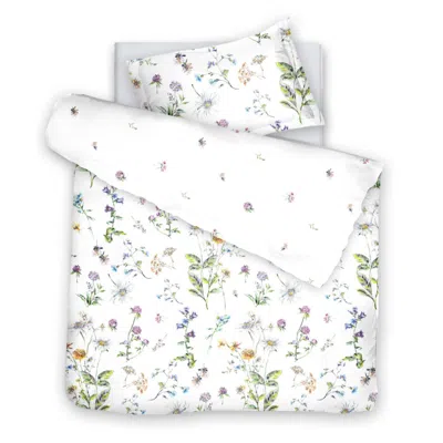Decoflux Home Sateen Bedding Set Midsummer - White Floral Pattern - Bed Line Set - Uk Single
