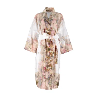 DECOFLUX HOME WHITE COTTON KIMONO NOSTALGIA - MATERNITY DRESSING GOWN, MT