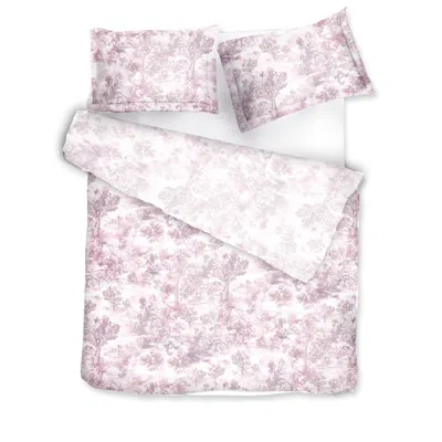 Decoflux Home White / Pink Cotton Bedding Set Toile Pink Uk Double, Us Full In White/pink