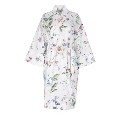 Decoflux Home Women's White Cotton Kimono Midsummer & Matching Cotton Bag + Gift Wrapping