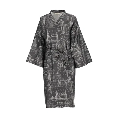 Decoflux Home Women's Black Cotton Kimono Robe - Royal Vilnius Anthracite