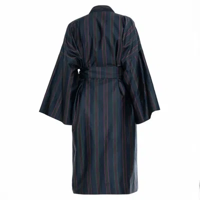 Decoflux Home Women's Blue Cotton Sateen Kimono Robe Etno Baltic