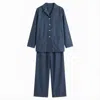 Decoflux Home Women's Blue Long Pyjamas Set Stripe In Line Indigo In Blue