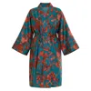 Decoflux Home Women's Blue / Red Cotton Sateen Kimono Robe Rainbow Blue In Multi