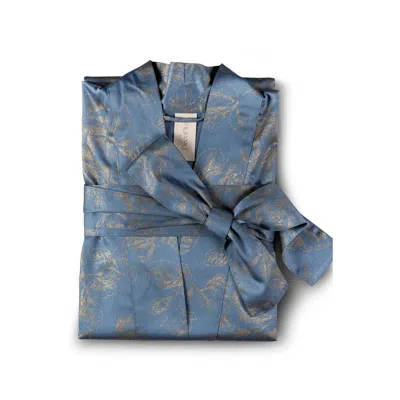 Decoflux Home Women's Blue / Silver Cotton Bathrobe Kimono Rose Line Silver Blue In Multi