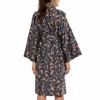 Decoflux Home Women's Brown / Blue Cotton Sateen Kimono Robe Jaquard Oud In Multi