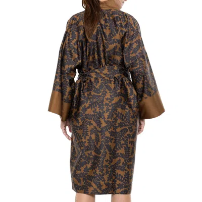 Decoflux Home Women's Brown / Blue / Red Cotton Sateen Kimono Robe Jaquard Cinnamon In Multi