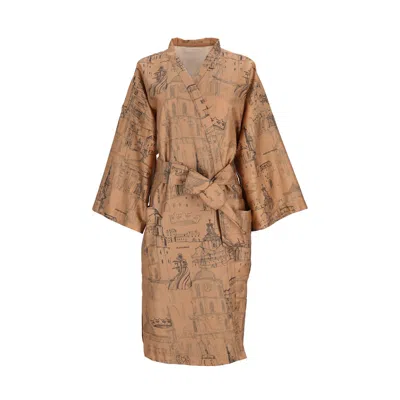 Decoflux Home Women's Brown Cotton Kimono Robe - Royal Vilnius Cinnamon