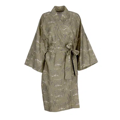Decoflux Home Women's Brown Floral Kimono In Khaki & Matching Cotton Bag + Gift Wrapping