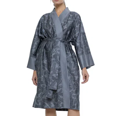 Decoflux Home Women's Cotton Sateen Kimono Robe Jaquard Grey In Gray