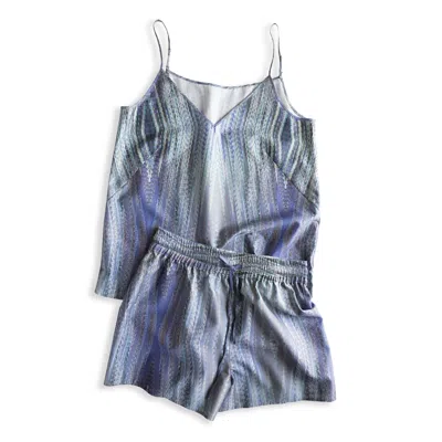 Decoflux Home Women's Cotton Short Pyjama Set Creation Blue + Gift Wrapping
