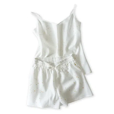 Decoflux Home Women's Cotton White Pyjama Set - Cosmos Gold - Limited Edition