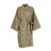 Decoflux Home Women's Green Sateen Kimono Bathrobe With Pouch Dreamy Khaki