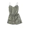 Decoflux Home Women's Green / Silver Short Pyjama Set Shirt And Shorts - Rose Line Wild Sage In Multi