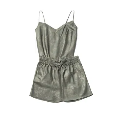 Decoflux Home Women's Green / Silver Short Pyjama Set Shirt And Shorts - Rose Line Wild Sage In Multi