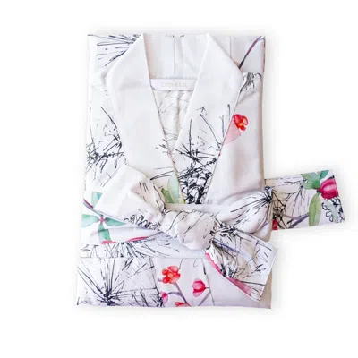 Decoflux Home Women's Grey Cotton Bathrobe Blossom Alu & Matching Bag