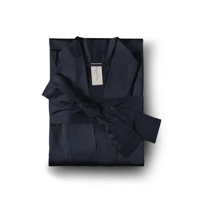 Decoflux Home Women's Kimono Dark Blue Cotton Dressing Gown + Gift Wrapping