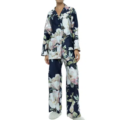 Decoflux Home Women's Long Cotton Pyjama Set - Harmony Dark Blue