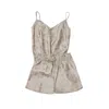 Decoflux Home Women's Neutrals / Brown Short Pyjama Set Shirt And Shorts - Rose Line Almond In Brown