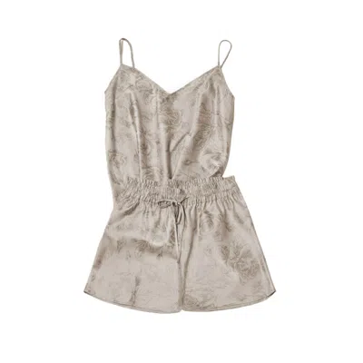 Decoflux Home Women's Neutrals / Brown Short Pyjama Set Shirt And Shorts - Rose Line Almond