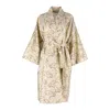 Decoflux Home Women's Neutrals / Green / Pink Cotton Sateen Kimono Bathrobe Dreamy Ecru In Neutral