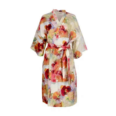 Decoflux Home Women's Neutrals / Pink / Purple Linen Floral Kimono Flower Mist, Yellow Dressing Gown In Pink/purple