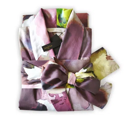 Decoflux Home Women's Pink / Purple / Green Cotton Sateen Kimono Robe Flower Mist In Multi