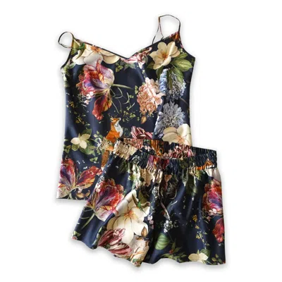 Decoflux Home Women's Short Cotton Pyjamas Set - Magic Garden Dark Blue + Gift Wrapping