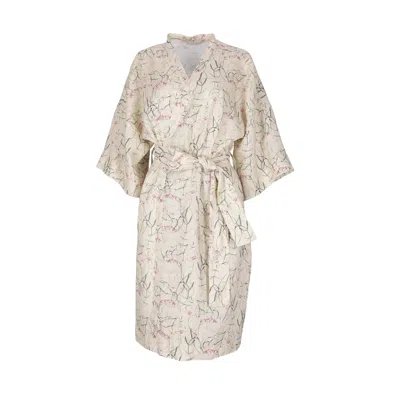 Decoflux Home Women's Yellow / Orange Linen Kimono Dreamy Ecru - Floral Robe Kimono, Yellow Dressing Gown - With B In Yellow/orange