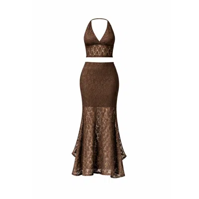 Decolet The Label Olivia Lace Set In Brown