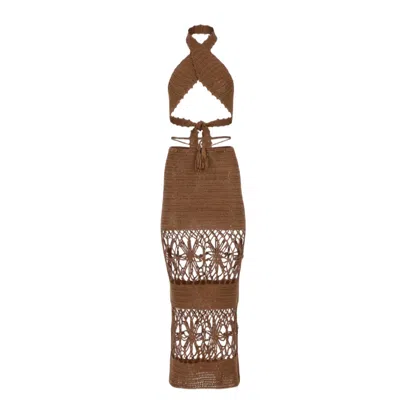 Decolet The Label Women's Brown Amaya Crochet Set In Sahara