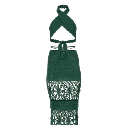 Decolet The Label Women's Green Amaya Crochet Set In Emerald