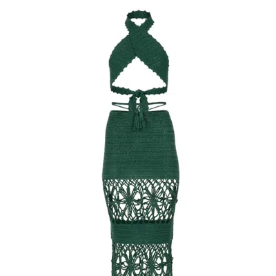 Decolet The Label Women's Green Amaya Crochet Set In Emerald In Emerald Green
