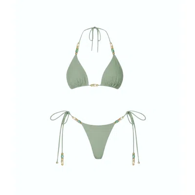 Decolet The Label Women's Green Ella Beaded Bikini In Sage